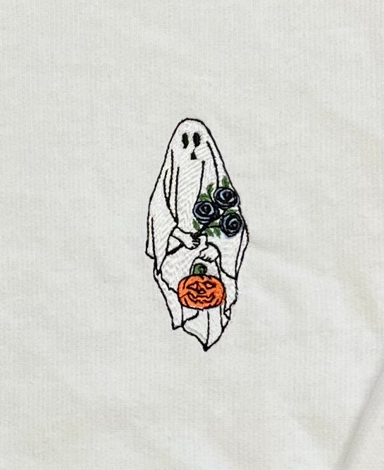 Flower Ghost Embroidered Cropped Hoodie