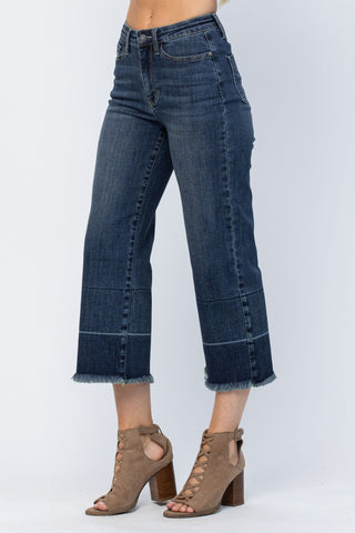 Judy Blue High Rise Wide Leg Cropped Release Hem Jeans