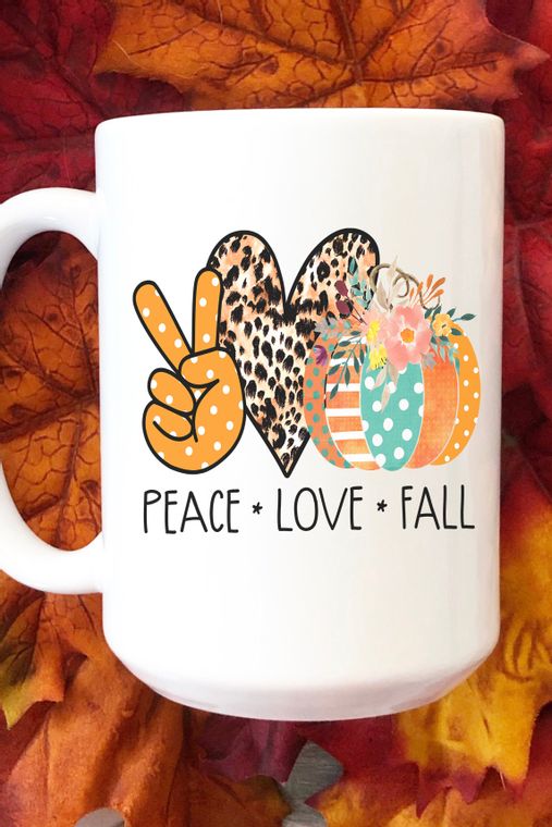 Peace Love Polkadot Orange Pumpkin Fall Coffee Cup Mug