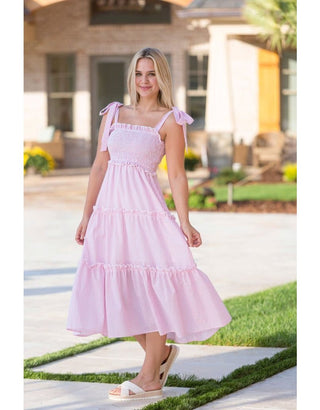 Pink Searsucker Dress With Tie Straps